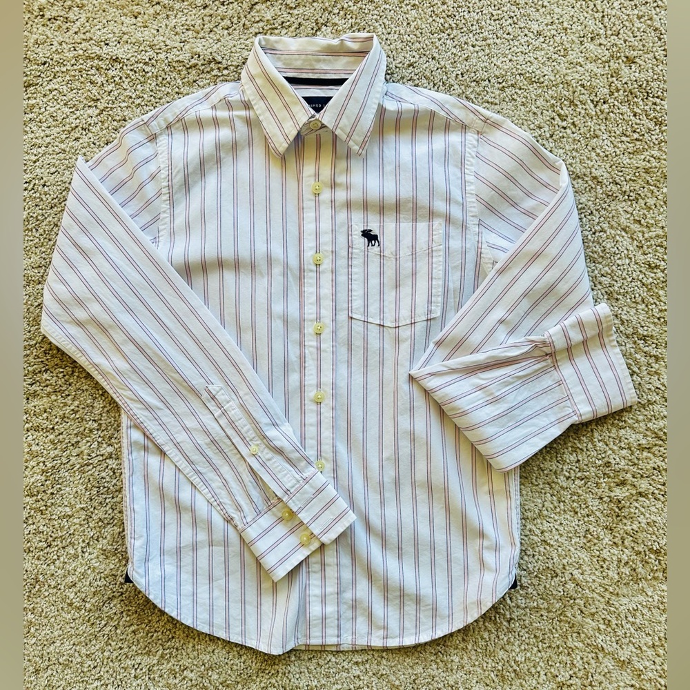 Abercrombie & Fitch Women’s White and Pink Striped Shirt. 100% Cotton - size L - Picture 2 of 5